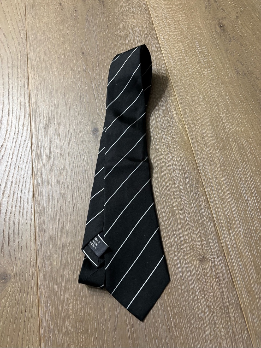 Men's Black Tie with White Diagonal Stripes - Ralph Lauren